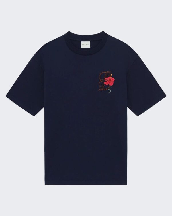 Heren Hibiscus Brodée T-Shirt Blauw