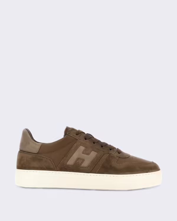 Heren Sneaker met vetersluiting en H-band detail Bruin