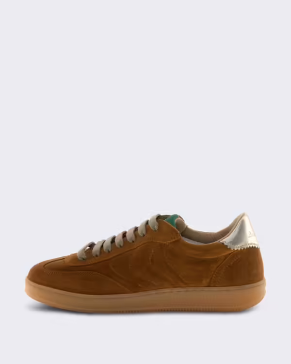 Dames Leren sneaker met plateauzool Bruin